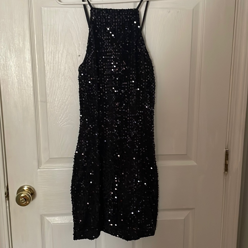 Black sequin mini dress. Express size M